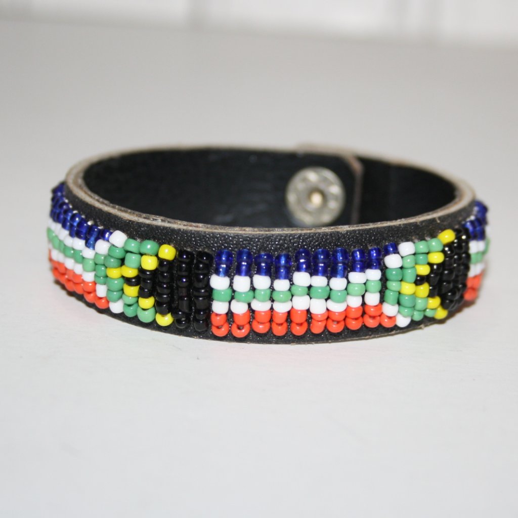 Beautiful Black Leather And Glass Beaded Bracelet With Snap Clasp 7